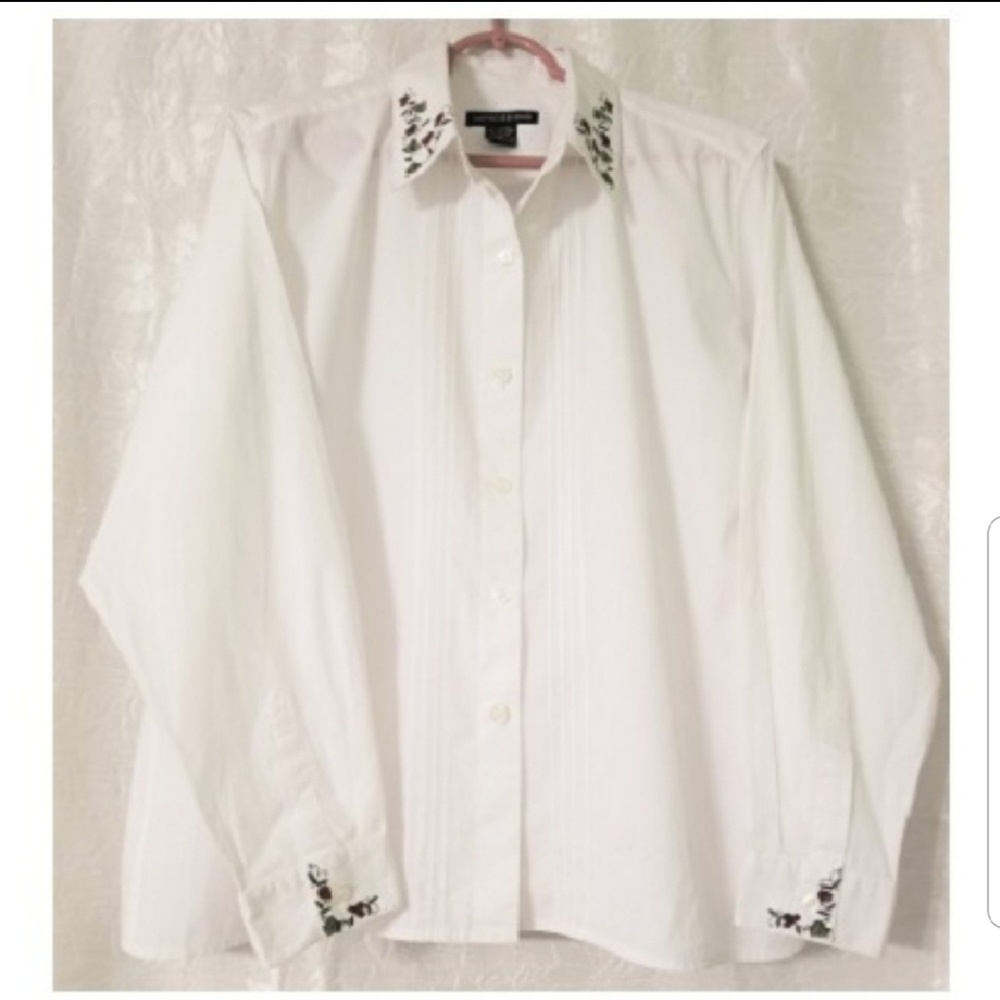 Beautiful White Pintuck Blouse with Rose Embroider